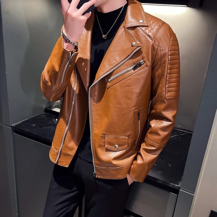 Leather Jackets Spring Autumn Biker Jacket Men Zipper Long Sleeve  Male Short Cool Leather Jackets Fashion Coat - Image 2