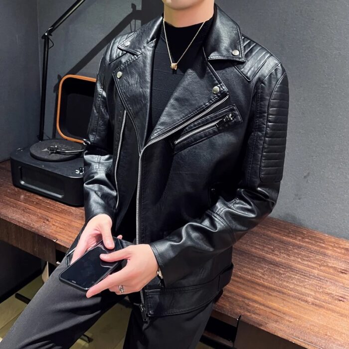 Leather Jackets Spring Autumn Biker Jacket Men Zipper Long Sleeve  Male Short Cool Leather Jackets Fashion Coat - Image 6