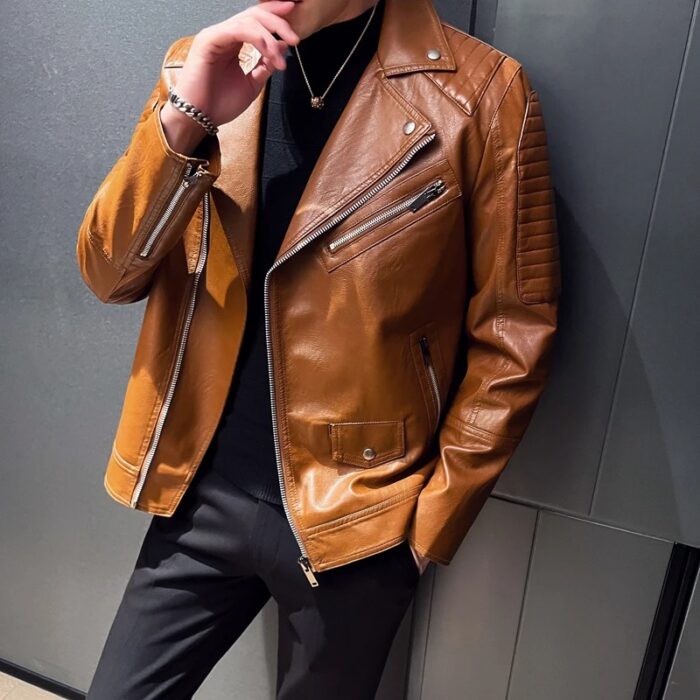 Leather Jackets Spring Autumn Biker Jacket Men Zipper Long Sleeve  Male Short Cool Leather Jackets Fashion Coat - Image 8