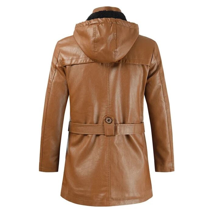 Coat Windproof Clothes Men's Hooded Long Leather coat  Winter Korean Fashion Jacket - Image 6