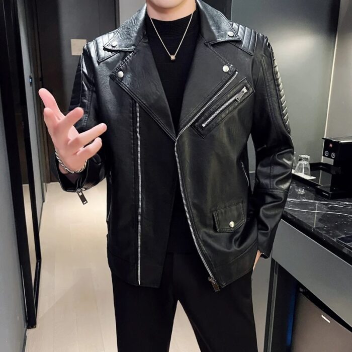 Leather Jackets Spring Autumn Biker Jacket Men Zipper Long Sleeve  Male Short Cool Leather Jackets Fashion Coat - Image 5