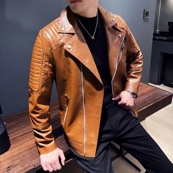 Leather Jackets Spring Autumn Biker Jacket Men Zipper Long Sleeve  Male Short Cool Leather Jackets Fashion Coat - Image 7