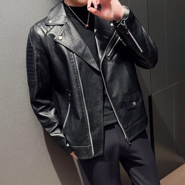 Leather Jackets Spring Autumn Biker Jacket Men Zipper Long Sleeve  Male Short Cool Leather Jackets Fashion Coat - Image 4