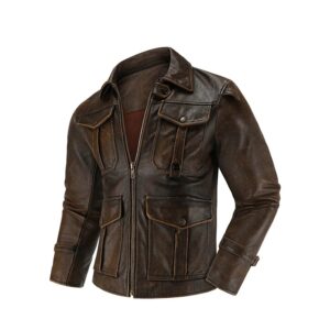 Top-Layer Cowhide Leather Jacket Men's Four Seasons Motorcycle Leather Jacket Slim-Fit Lapel Multi-Pocket Jacket