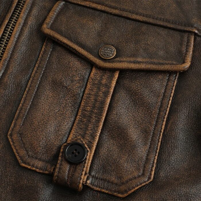Top-Layer Cowhide Leather Jacket Men's Four Seasons Motorcycle Leather Jacket Slim-Fit Lapel Multi-Pocket Jacket - Image 3