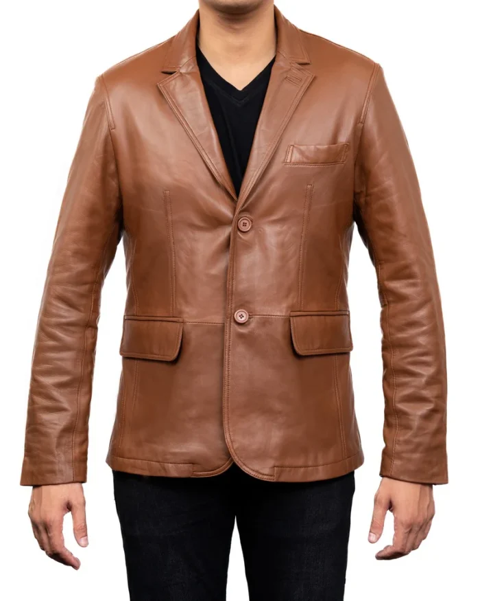 Two Button Lambskin Leather Blazer for men - Classy Vibes