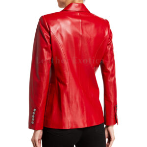 One Button Red Leather Blazer for Women - Fiery Lady - Image 2