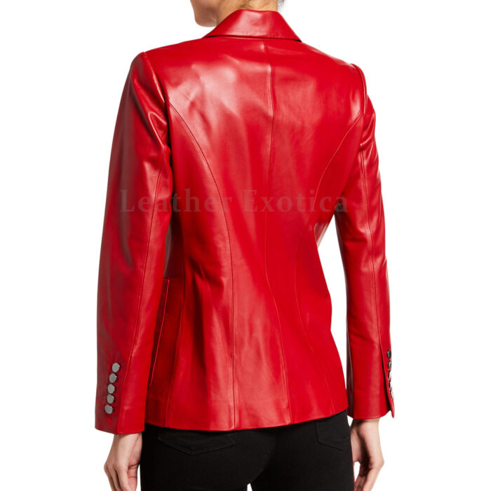 One Button Red Leather Blazer for Women - Fiery Lady - Image 2