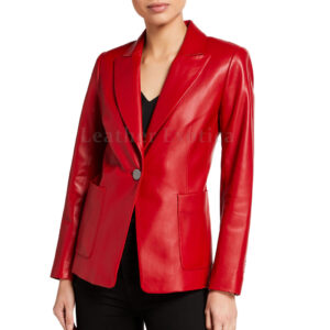 One Button Red Leather Blazer for Women - Fiery Lady